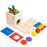 Wooden object permanence box with drawer for toddlers