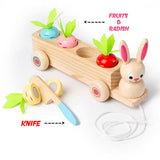 Goodiya Wooden Rabbit Pull Cart Toy – Bunny Farm Shape Sorting Playset with Removable Vegetables for Toddlers
