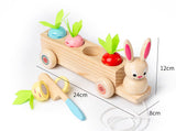 Goodiya Wooden Rabbit Pull Cart Toy – Bunny Farm Shape Sorting Playset with Removable Vegetables for Toddlers