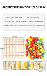 GOODIYA Mosaic Wooden Puzzle Game – 120-Piece Geometric Shape Building Blocks | Montessori Educational Toy for Kids 3+"