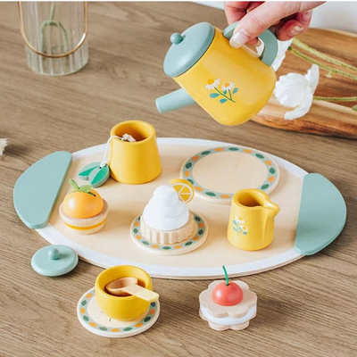Wooden tea set for toddler girls pretend play