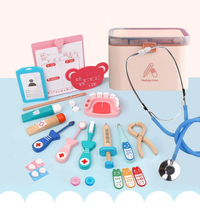 44-piece wooden doctor playset for toddlers