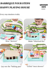 Goodiya Toys Wooden Grill Playset – Pretend BBQ Kitchen Toy for Kids Ages 3+ (Blue)