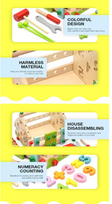 Goodiya Toys 3-in-1 Wooden Learning House – Educational Toy with Numbers, Letters & Music Blocks for Kids