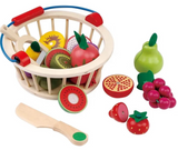 Goodiya Toys Wooden Fruit Basket – Pretend Play Montessori Toy for Kids with Colorful Fruits