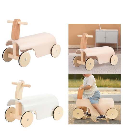 Goodiya Toys Wooden Push Ride-On Toy for Toddlers – Durable Walker with Wheels (Pink)