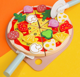 Wooden educational pizza play set for toddlers and preschoolers