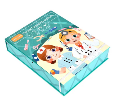 Wooden dentist pretend play set for kids with dental tools