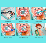 Child-safe wooden dental check-up toy for roleplay