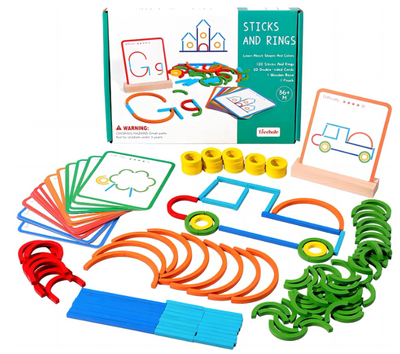 Wooden matching sticks and rings educational puzzle for toddlers
