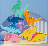 Educational stacking toy for kids with wooden dinosaur blocks