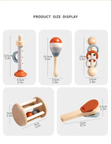 Goodiya 5-Piece Wooden Baby Musical Toys Set – Montessori Rattle & Castanets for Early Learning (6–12 Months)