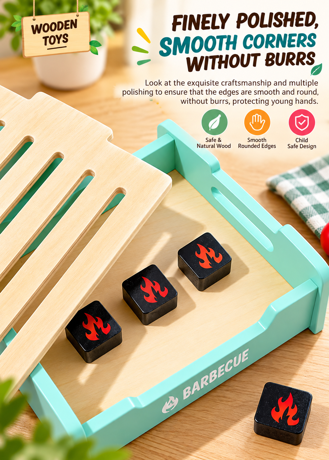 Goodiya Wooden BBQ Pretend Play Set – Kids Barbecue Grill Toy with Food, Skewers & Accessories | Role Play Toy