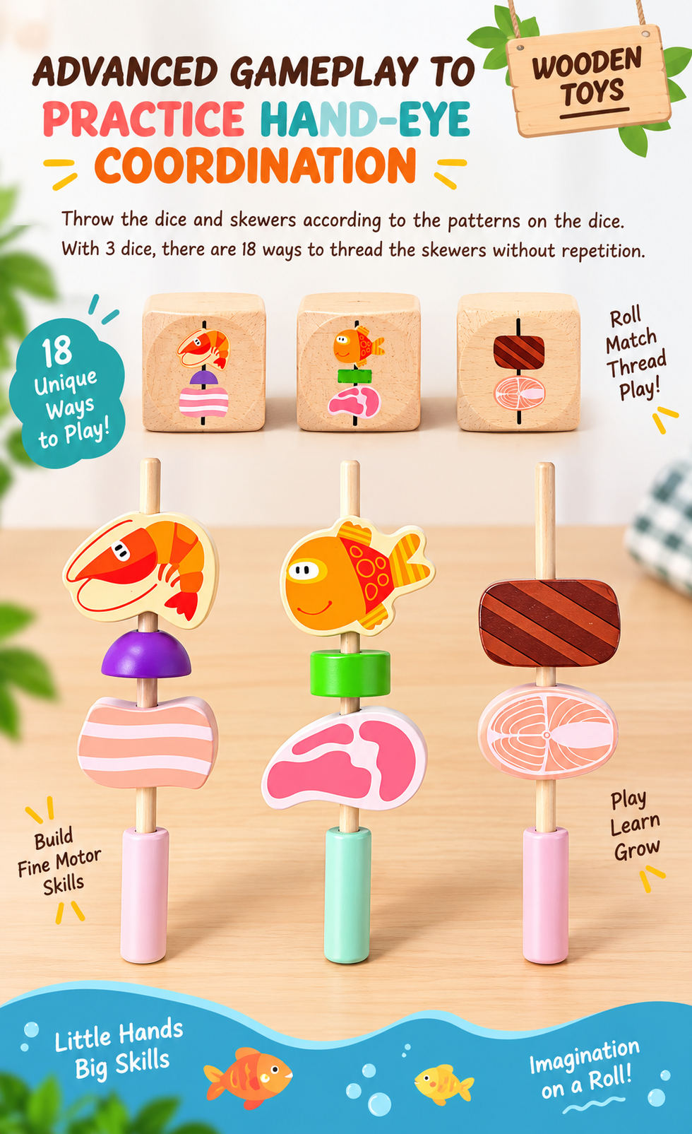 Goodiya Wooden BBQ Pretend Play Set – Kids Barbecue Grill Toy with Food, Skewers & Accessories | Role Play Toy