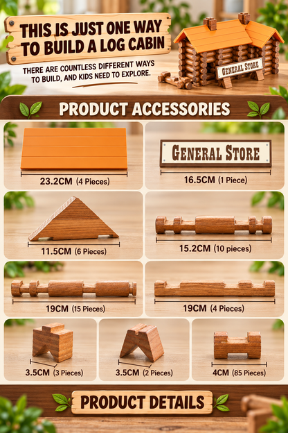 Goodiya Wooden Log Cabin Building Set – Natural Wood Construction Toy for Kids