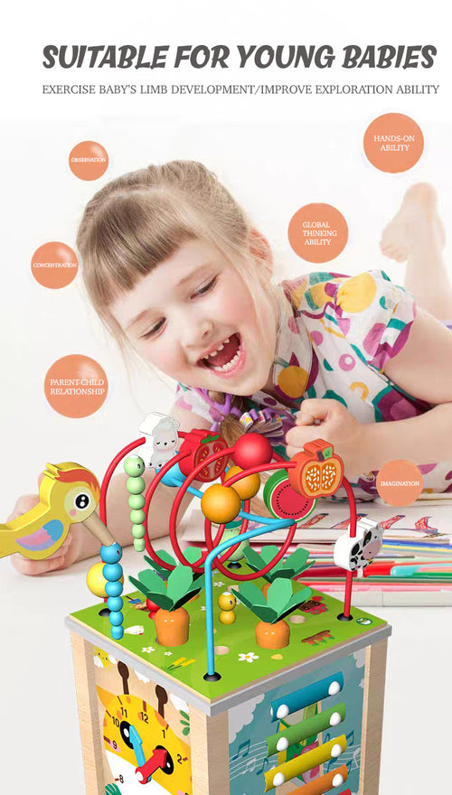 GOODIYA Toddlers Montessori Wooden Educational Toys, 10 in 1 Play Set, Carrot Pulling Baby Toy Gifts for Boys, Girls, Kids with Animal Shape Sorting Cube Toys for Toddlers