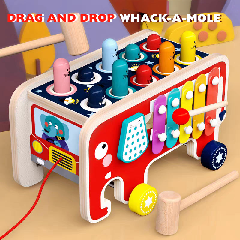 Wooden elephant cart toy with xylophone for toddlers

