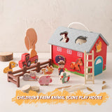 Goodiya Wooden Farm Toy Set with Barn, Tractor & Animals – Montessori Learning Toys for Toddlers Ages 2–4