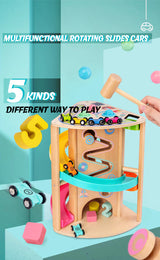 Wooden ramp racer toy with 6 colorful race cars

