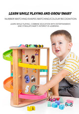 Wooden racing vehicle set with rolling car fun

