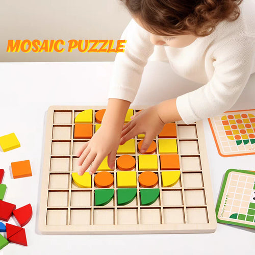 GOODIYA Mosaic Wooden Puzzle Game – 120-Piece Geometric Shape Building Blocks | Montessori Educational Toy for Kids 3+"