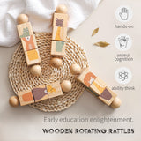 GOODIYA Baby Wooden Rotating Rattle & Animal Matching Building Blocks | Newborn & Infant Educational Toy