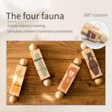 GOODIYA Baby Wooden Rotating Rattle & Animal Matching Building Blocks | Newborn & Infant Educational Toy