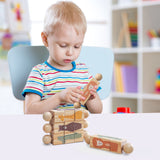 GOODIYA Baby Wooden Rotating Rattle & Animal Matching Building Blocks | Newborn & Infant Educational Toy