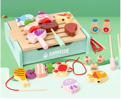 Wooden BBQ grill toy set for kids

