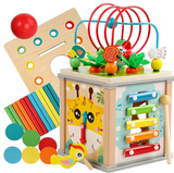 Montessori wooden toy set with carrot pulling and sorting cube

