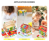 Musical wooden house toy with letters and numbers

