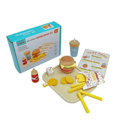 Pretend play hamburger set with toy fries and drink for kids


