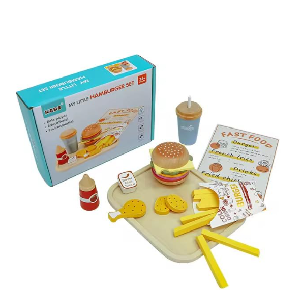 Pretend play hamburger set with toy fries and drink for kids

