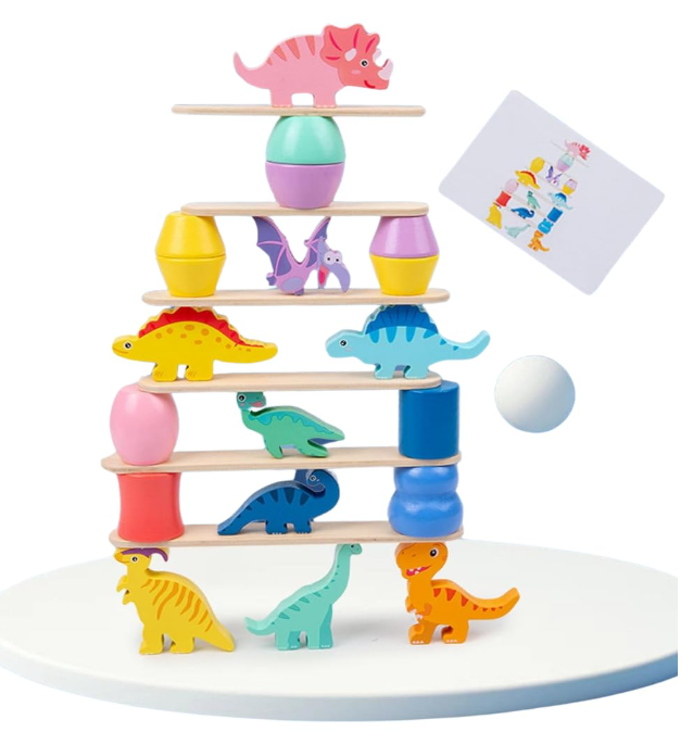 Wooden dinosaur stacking toy for toddlers 3+

