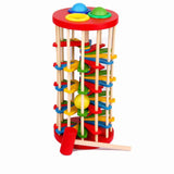 Goodiya Knock, Pound & Roll Wooden Tower Toy – Montessori Pounding Toy with Hammer for Toddlers