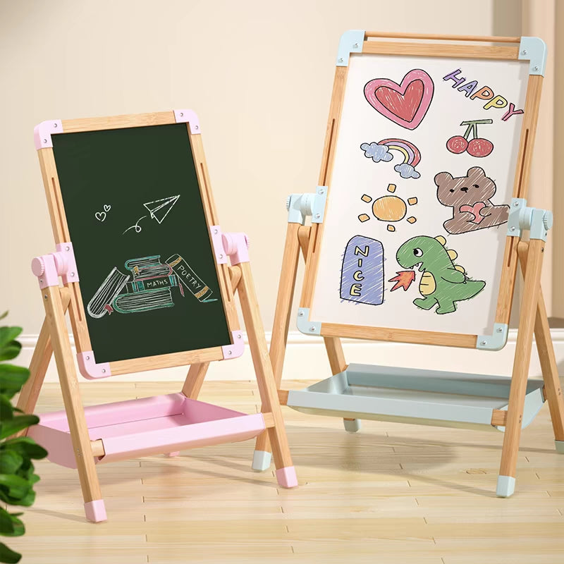Double-sided kids wooden art easel with chalkboard and whiteboard

